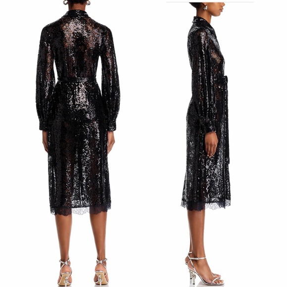 L’AGENCE Women's Frida Embellished Sequined Lace Button-Front Midi Shirtdress - Picture 7 of 16